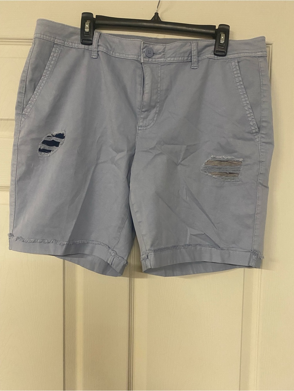 Women’s Light Blue Distressed Cotton Shorts